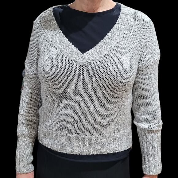 Mudd Women's Sparkle V-Neck Sweater - Size Large Sequin Shimmer Fairycore Whimsy - Picture 3 of 8